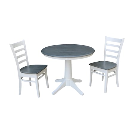 International Concepts Round 36 in Rd Top Pedestal Table, 2 Emily Chairs, White/Heather Gray, 36 in W, 36 in L, 29.9 in H K05-36RT-27B-C617P